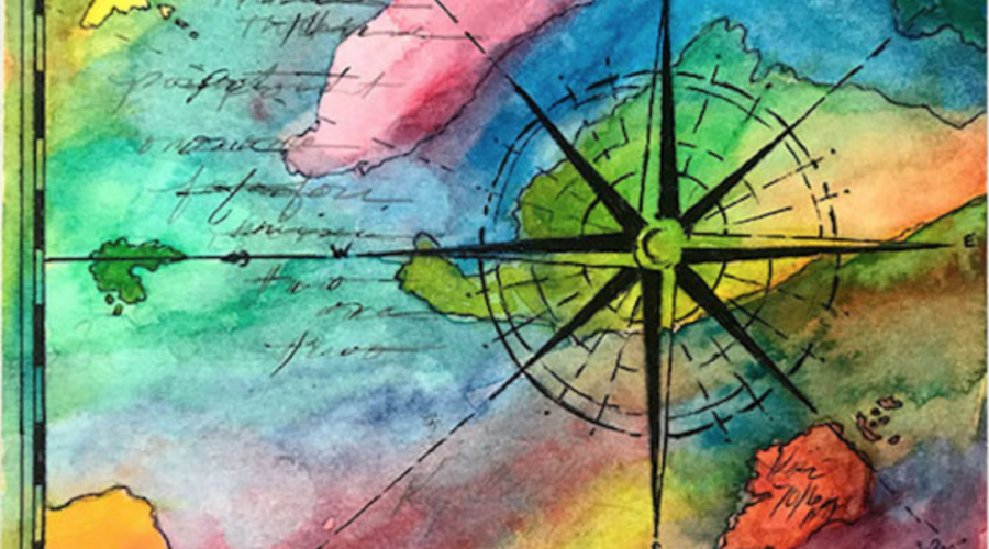 watercolor of nautical compass